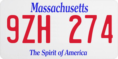 MA license plate 9ZH274