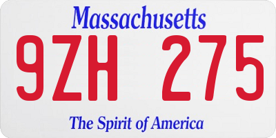 MA license plate 9ZH275