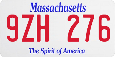 MA license plate 9ZH276