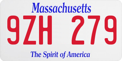 MA license plate 9ZH279