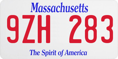 MA license plate 9ZH283