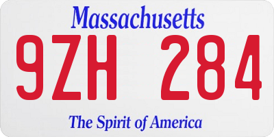 MA license plate 9ZH284