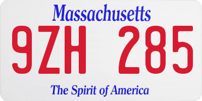 MA license plate 9ZH285