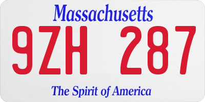 MA license plate 9ZH287