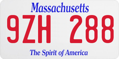 MA license plate 9ZH288