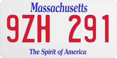 MA license plate 9ZH291