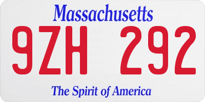 MA license plate 9ZH292