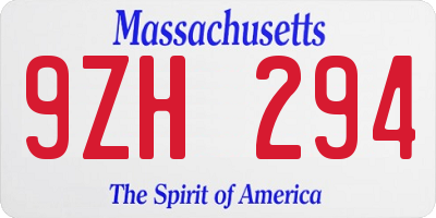 MA license plate 9ZH294