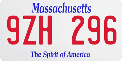 MA license plate 9ZH296
