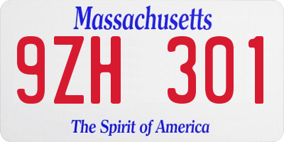 MA license plate 9ZH301