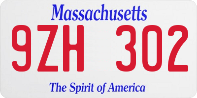 MA license plate 9ZH302