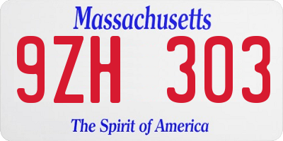 MA license plate 9ZH303