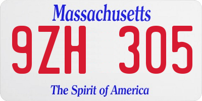 MA license plate 9ZH305