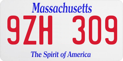MA license plate 9ZH309