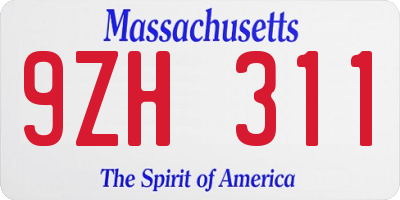 MA license plate 9ZH311