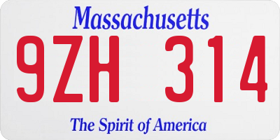 MA license plate 9ZH314