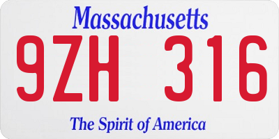 MA license plate 9ZH316