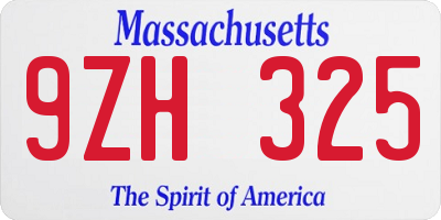 MA license plate 9ZH325