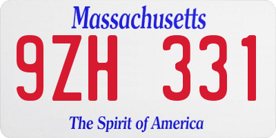 MA license plate 9ZH331