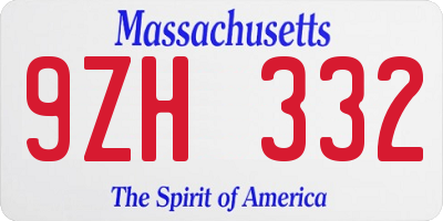 MA license plate 9ZH332