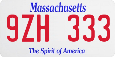 MA license plate 9ZH333