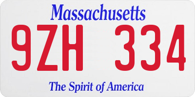 MA license plate 9ZH334
