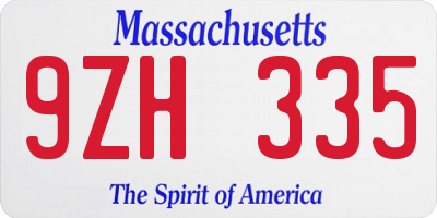 MA license plate 9ZH335