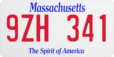 MA license plate 9ZH341