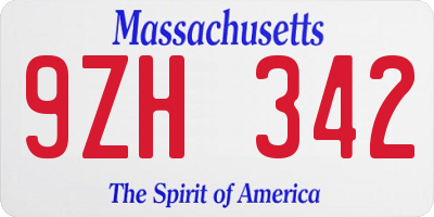 MA license plate 9ZH342