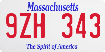 MA license plate 9ZH343