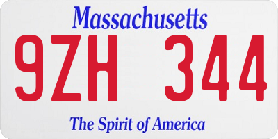 MA license plate 9ZH344