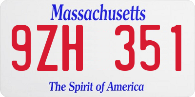 MA license plate 9ZH351