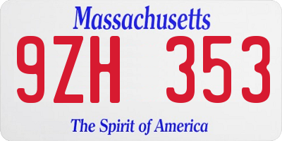 MA license plate 9ZH353