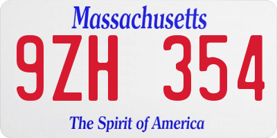 MA license plate 9ZH354