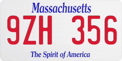 MA license plate 9ZH356