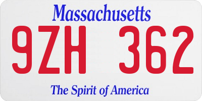 MA license plate 9ZH362