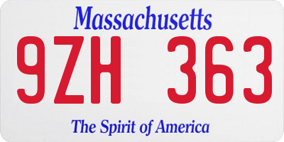 MA license plate 9ZH363