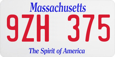 MA license plate 9ZH375