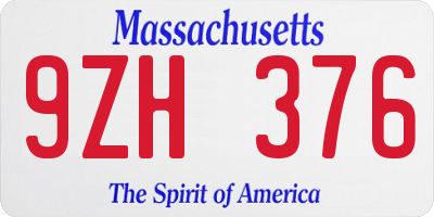 MA license plate 9ZH376