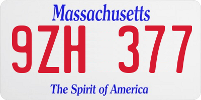MA license plate 9ZH377