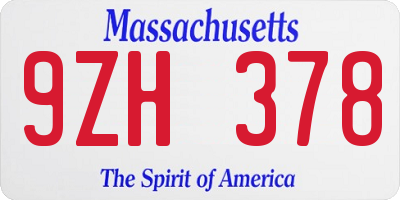 MA license plate 9ZH378