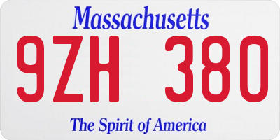 MA license plate 9ZH380