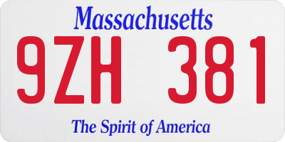 MA license plate 9ZH381
