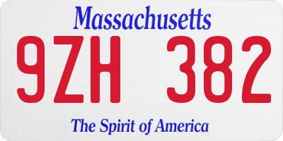 MA license plate 9ZH382