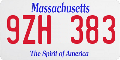 MA license plate 9ZH383