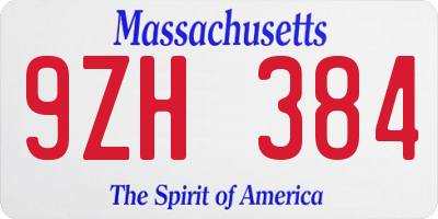 MA license plate 9ZH384