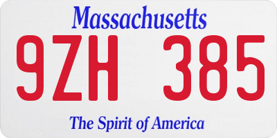MA license plate 9ZH385