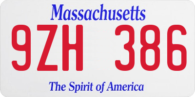 MA license plate 9ZH386