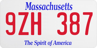 MA license plate 9ZH387