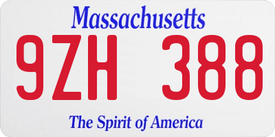 MA license plate 9ZH388